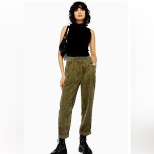 Topshop Olive Corduroy Straight-Leg Trousers